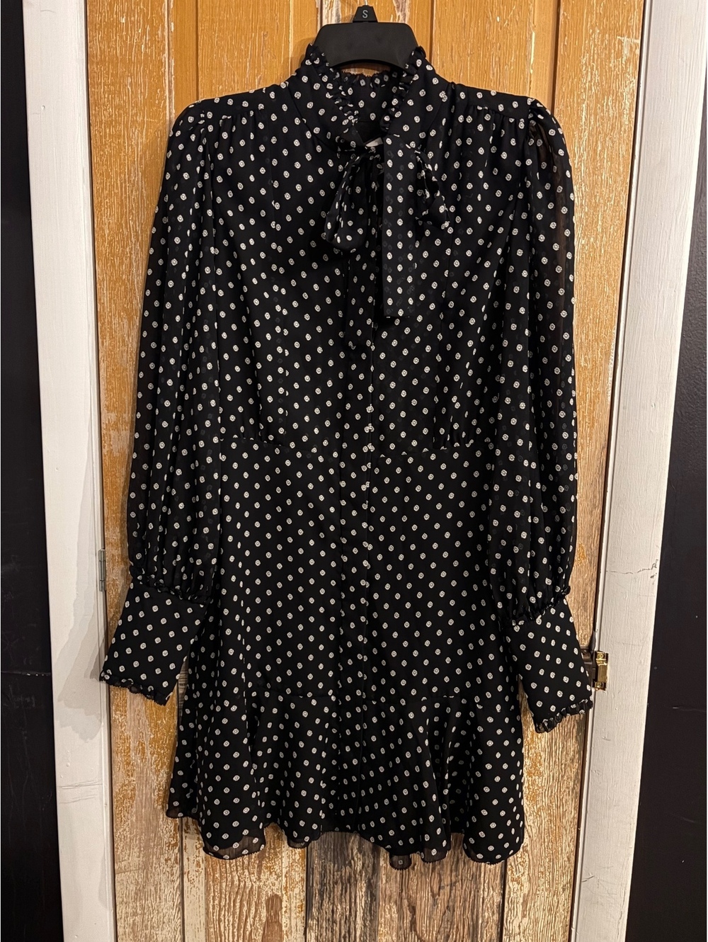 Alexis Ivette Navy Embroidered Dot Tie Neck Belted Mini Dress NWT Size S